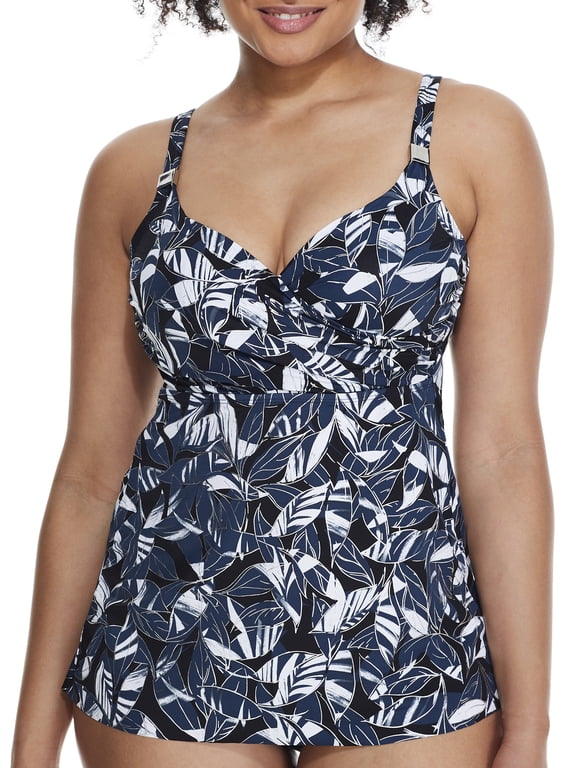 Womens Shimmer Shadows Surplice Underwire Tankini Top D-DD Cups Style-6540106 Swimsuit