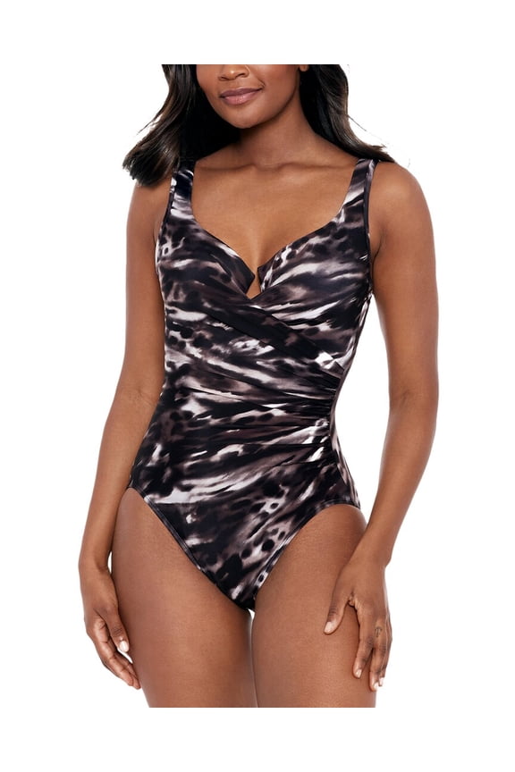 Women's Brown/Black Underwire One-Piece Swimsuit 14 NWT