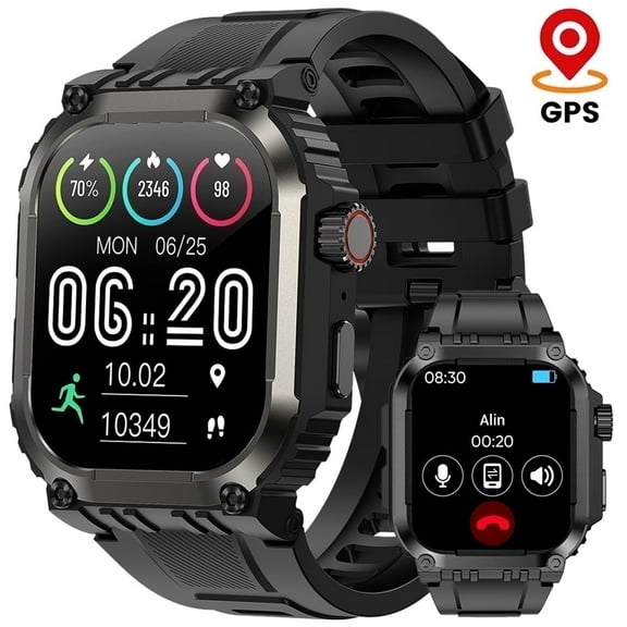MiracoRun Bluetooth Outdoor Fitness Tracking Military Smart Watch for Men with GPS, 1.83"" Touchscreen, IP68 Waterproof
