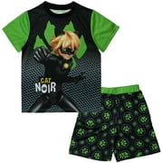 MIRACULOUS Cat Noir Big Boys Pajama Shirt and Shorts Sleep Set Little Kid to Big Kid