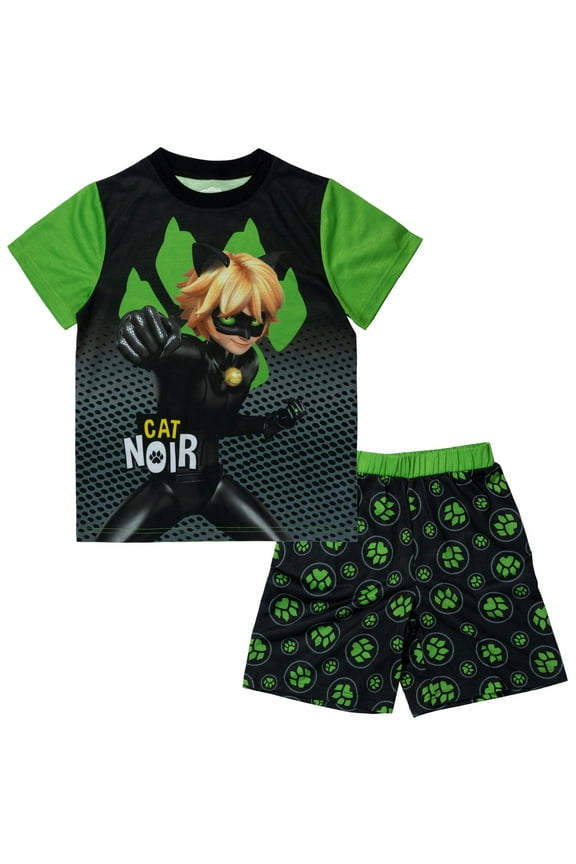 Cat Noir Big Boys Pajama Shirt and Shorts Sleep Set Little Kid to Big Kid
