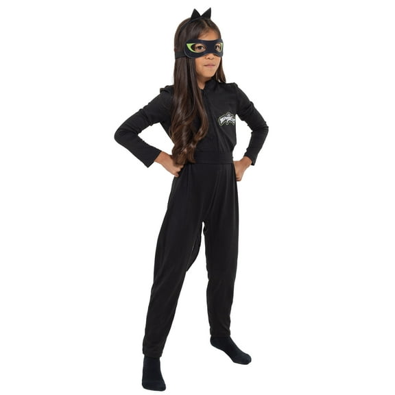 Miraculous Cat Noir Big Girls Zip Up Cosplay Costume Coverall Tail Mask and Headband 4 Piece Set Little Kid to Big Kid