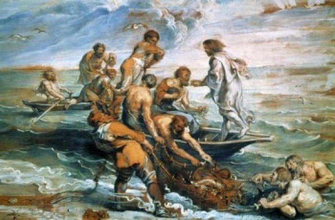 Miraculous Draught of Fishes  Raphael (1483-1520 Italian)  Pen Pencil and Oil on Canvas  National Gallery London Canvas Art - Raphael (24 x 36)