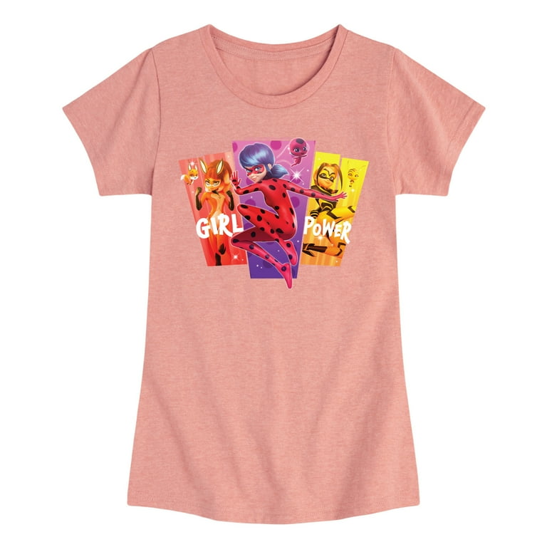 Miraculous Lady Bug and Cat Noir Girl Power Toddler And Youth Girls Short Sleeve Graphic T Shirt