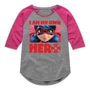 Miraculous Lady Bug and Cat Noir - I Am My Own Hero - Toddler And Youth Girls Raglan Graphic T-Shirt