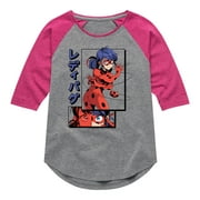 Miraculous Lady Bug and Cat Noir - Manga Ladybug  - Toddler And Youth Girls Raglan Graphic T-Shirt