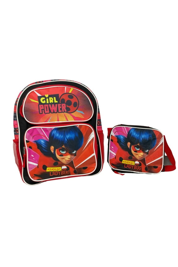 Ladybug 16 Inches Large School Backpack With Matching Lunch Bag Set