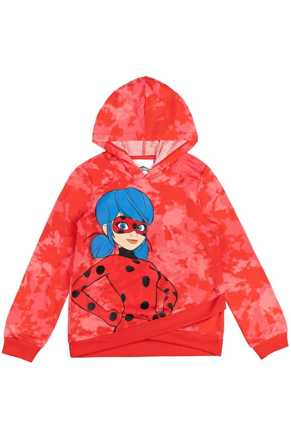 Ladybug Big Girls French Terry Pullover Crossover Hoodie Little Kid to Big Kid