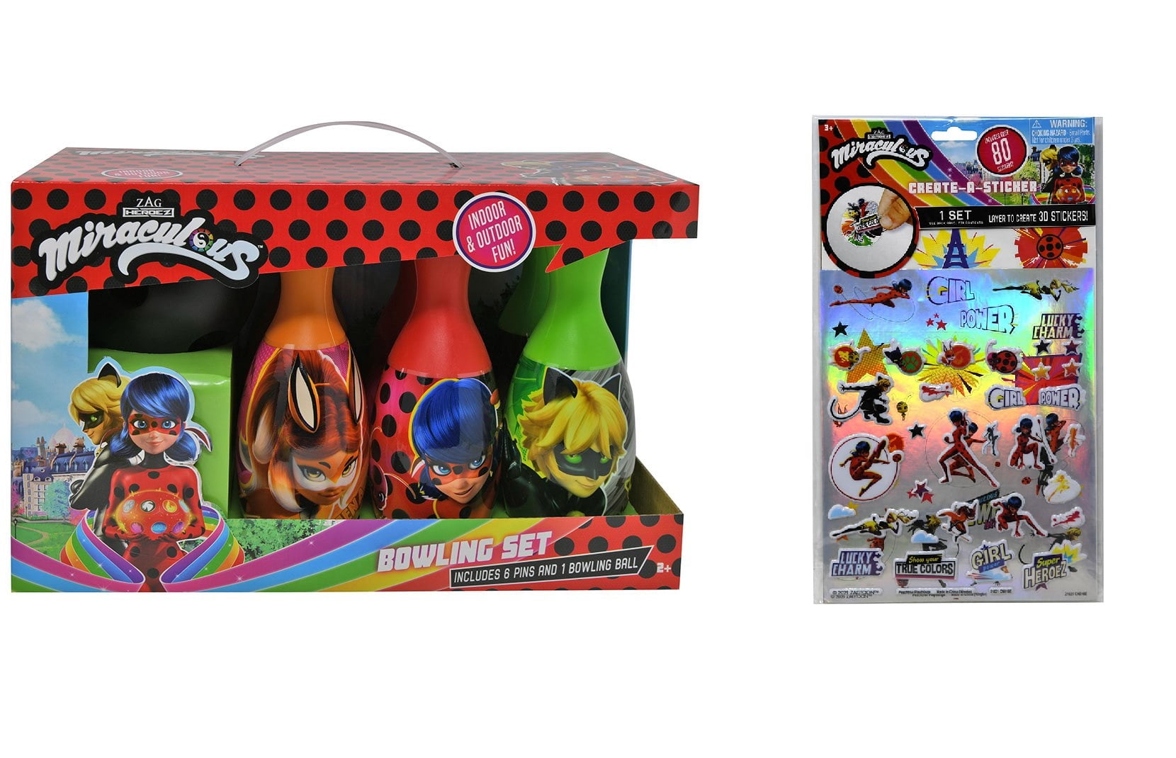 Miraculous Ladybug Bowling Set in window box W/1 PC STICKER SET