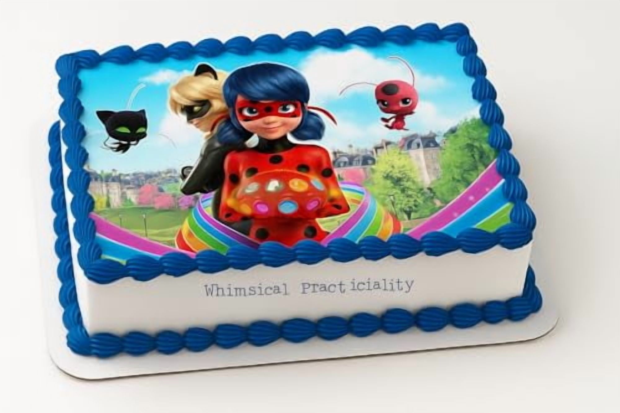 Miraculous Ladybug Cake Topper Ladybug & Cat Noir with Tikki and Plagg Design fits 1/4 Sheet cake or larger