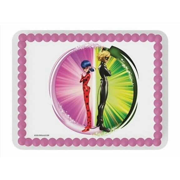 Miraculous Ladybug & Cat Noir Cake Topper – Duo Power Burst Design for Kids' Birthday Parties fits 1/4 Sheet cake or larger