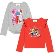 Miraculous Ladybug Cat Noir Rena Rouge Little Girls 2 Pack Long Sleeve T-Shirts Little Kid to Big Kid