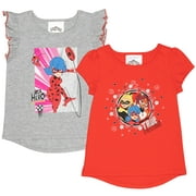 Miraculous Ladybug Cat Noir Rena Rouge Little Girls 2 Pack T-Shirts Little Kid to Big