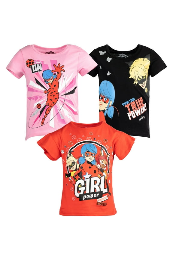 Ladybug Cat Noir Rena Rouge Little Girls 3 Pack T-Shirts Little Kid to Big Kid