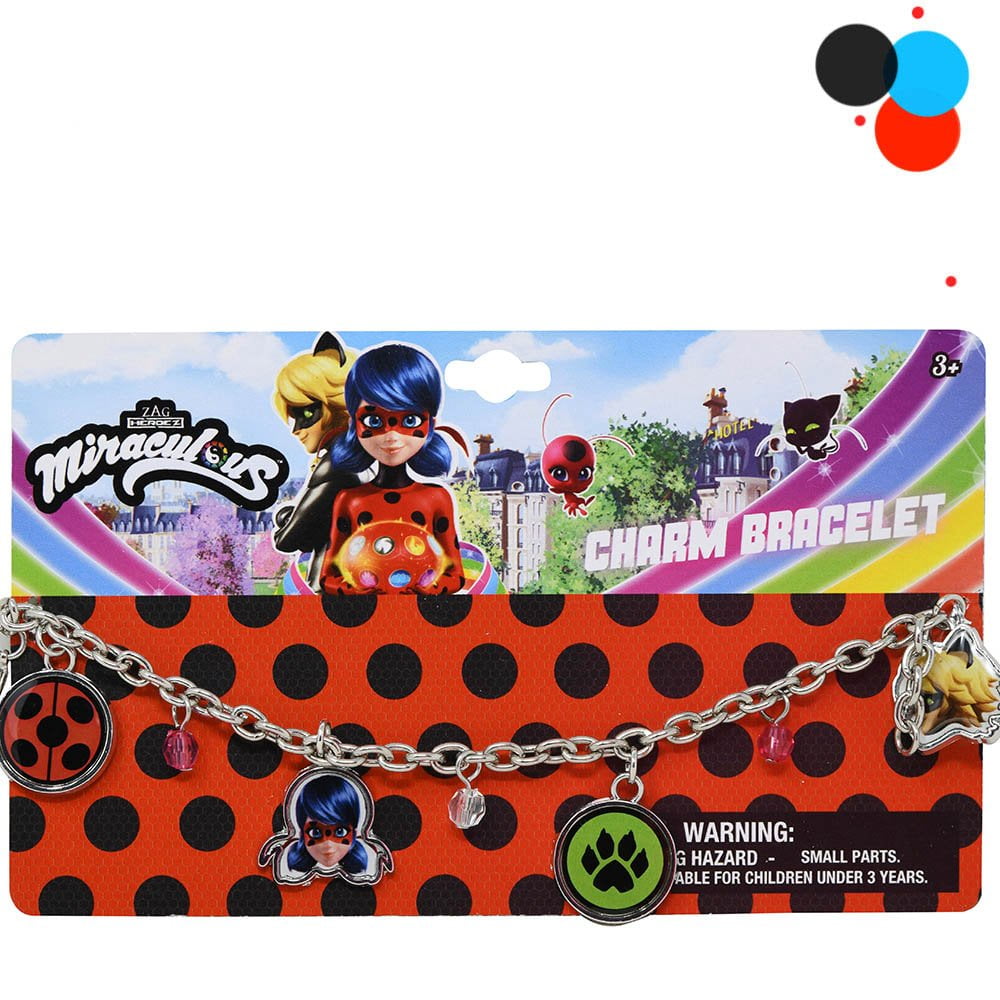 MIRACULOUS Ladybug Charm Bracelet with Jelly Faceted Beads, Metal Charms, 7" (Includes 2mm Charms)