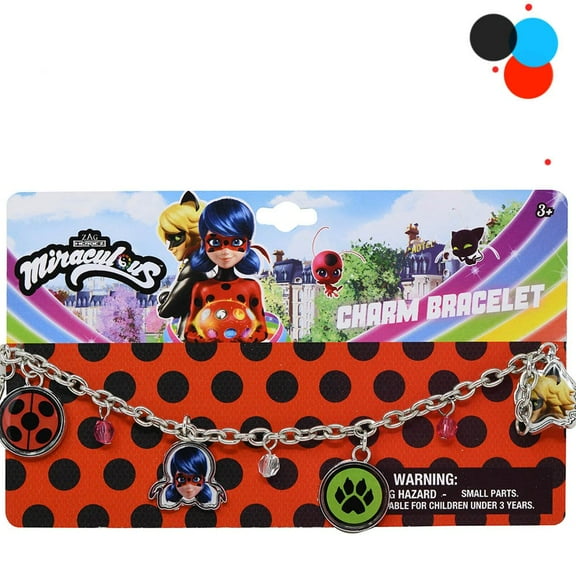 Miraculous Ladybug Charm Bracelet with Jelly Faceted Beads, Metal Charms, 7" (Includes 2mm Charms)