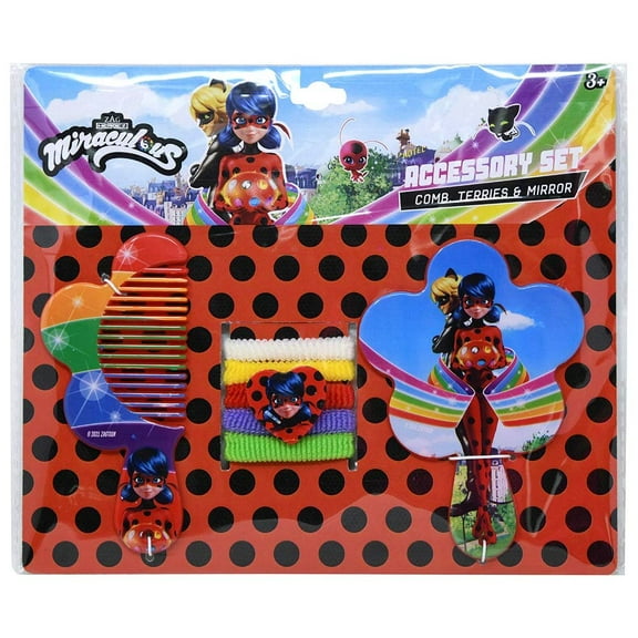 Miraculous Ladybug Comb, Mirror & Hair Ponies Set on Card