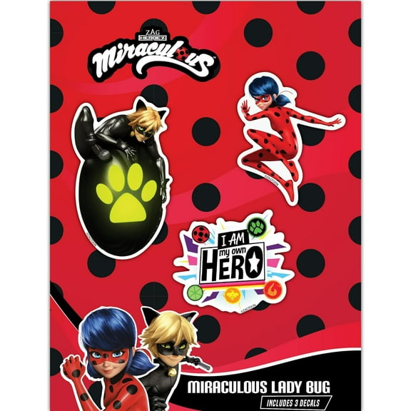 Miraculous Ladybug Decals - Set of 3 Ladybug, Cat Noir, I Am My Own Hero Icon Vinyl Stickers for Water Bottle, Laptop, Tablet, Luggage - Tales of Ladybug and Cat Noir