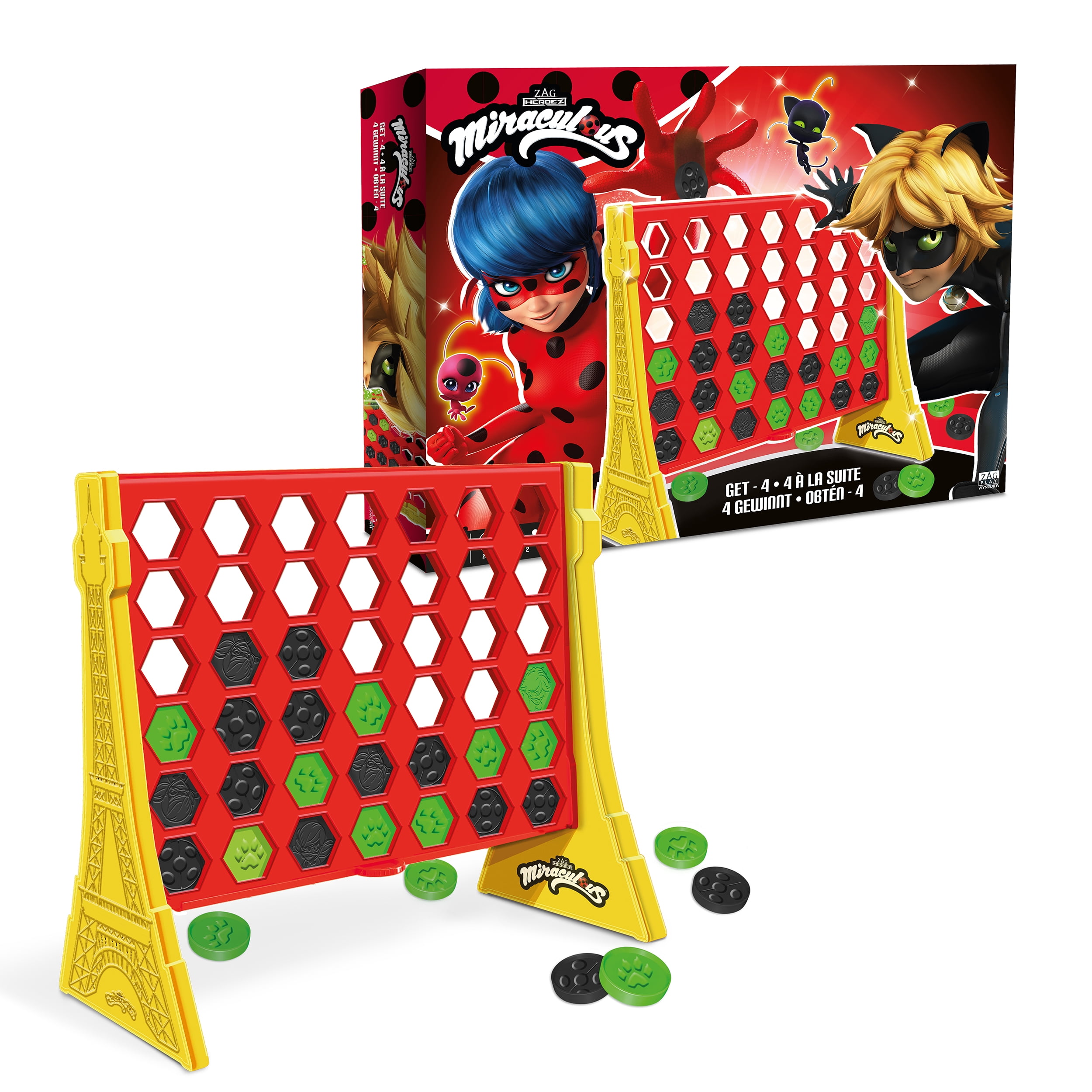 Miraculous Ladybug Get 4, Paris Grid with Connect Ladybug and Cat Noir  Tokens, 4 in a Row Game, Strategy Board Games for Kids, Wyncor