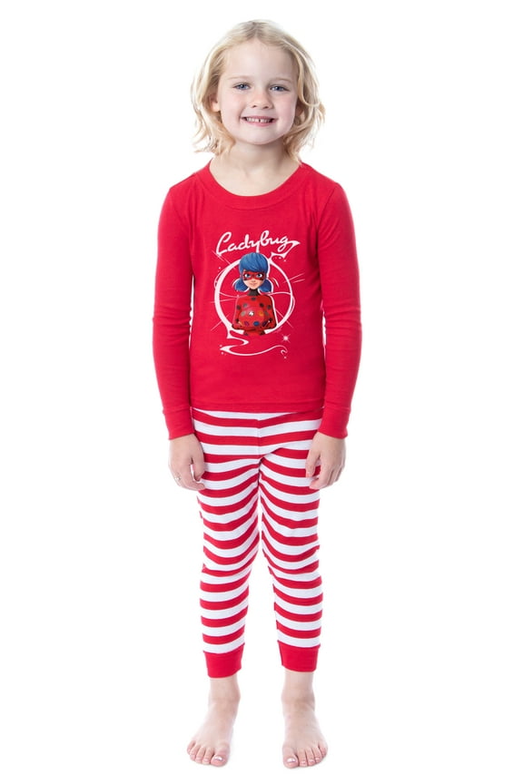Miraculous Ladybug Girls' Power Up Snug-Fit Cotton 2 Piece Kids Pajama Set
