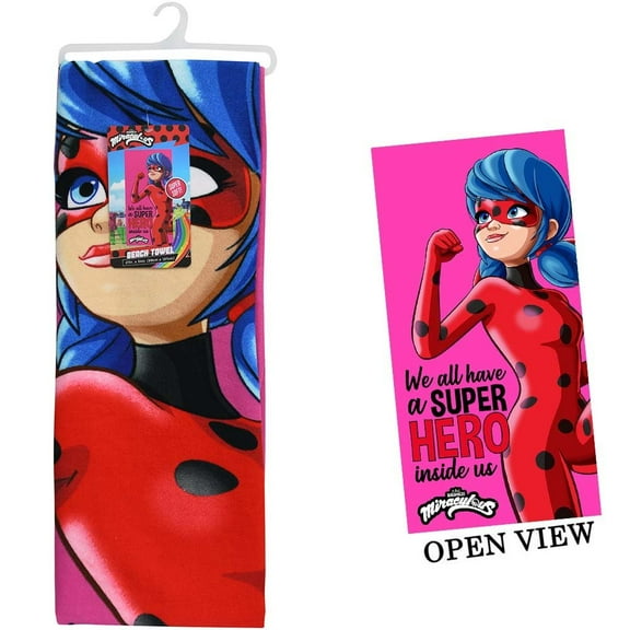 Miraculous Ladybug Microfiber Beach Towel 27x54" on Hanger with Hangtag