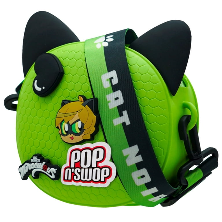 miracocoa Miraculous Cat Noir Green Crossbody Bag, Pop n' Swop Badges