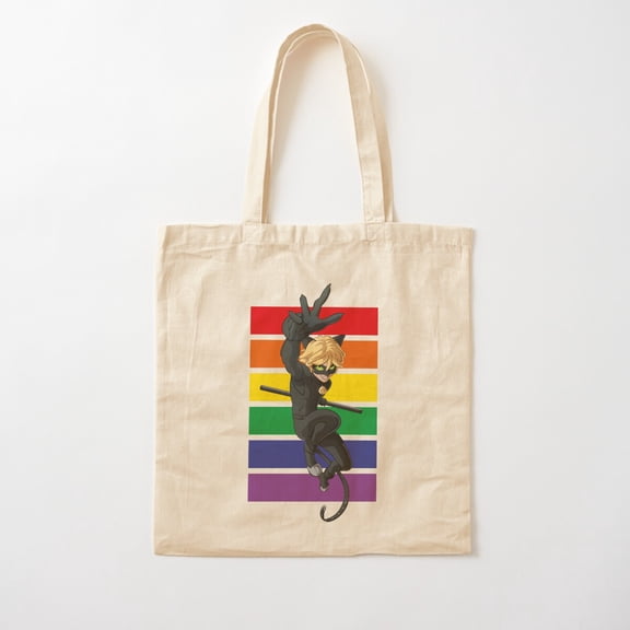 Miraculous Ladybug, Rainbow Collection, Cat Noir Canvas Tote Bags, Reusable Shopping Bag