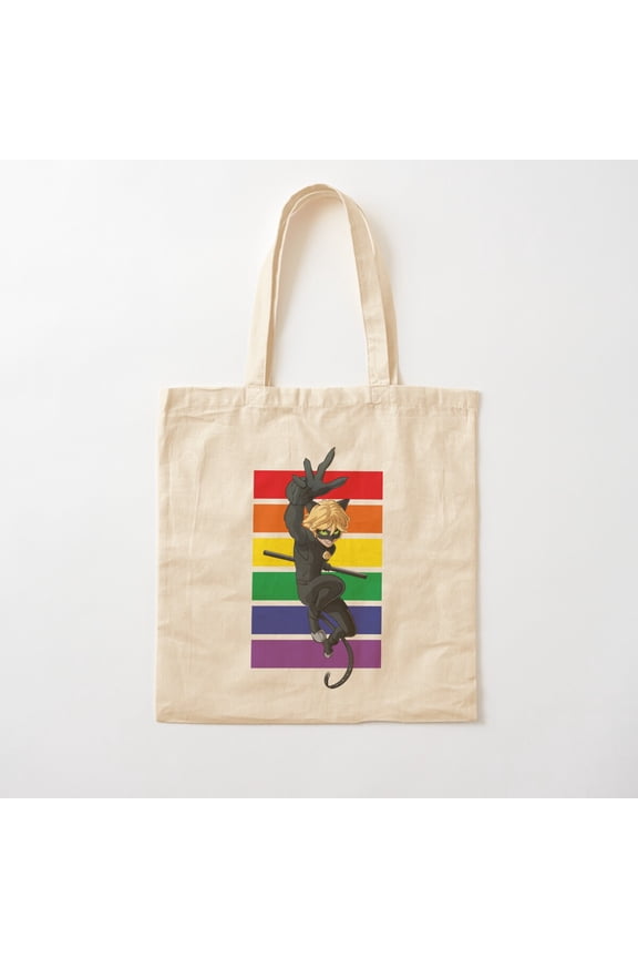 Miraculous Ladybug, Rainbow Collection, Cat Noir Canvas Tote Bags, Reusable Shopping Bag