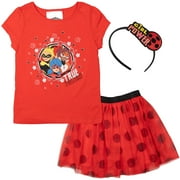 Miraculous Ladybug Rena Rouge Little Girls T-Shirt Skirt and Headband 3 Piece Outfit Set Little Kid to Big Kid