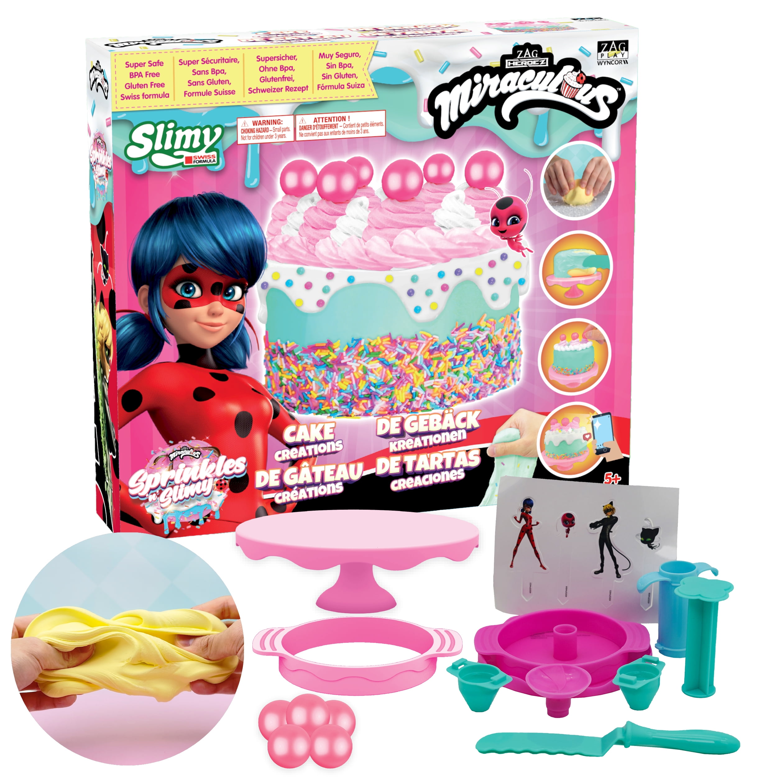 Miraculous Ladybug - Sprinkles n' Slimy Birthday Cake Creations - Slime Kit  for Girls and Boys, Role Play Toys for Kids with Cake Stand, Light Clay,  Toppings, Decorations and Cooking Tools, Wyncor 