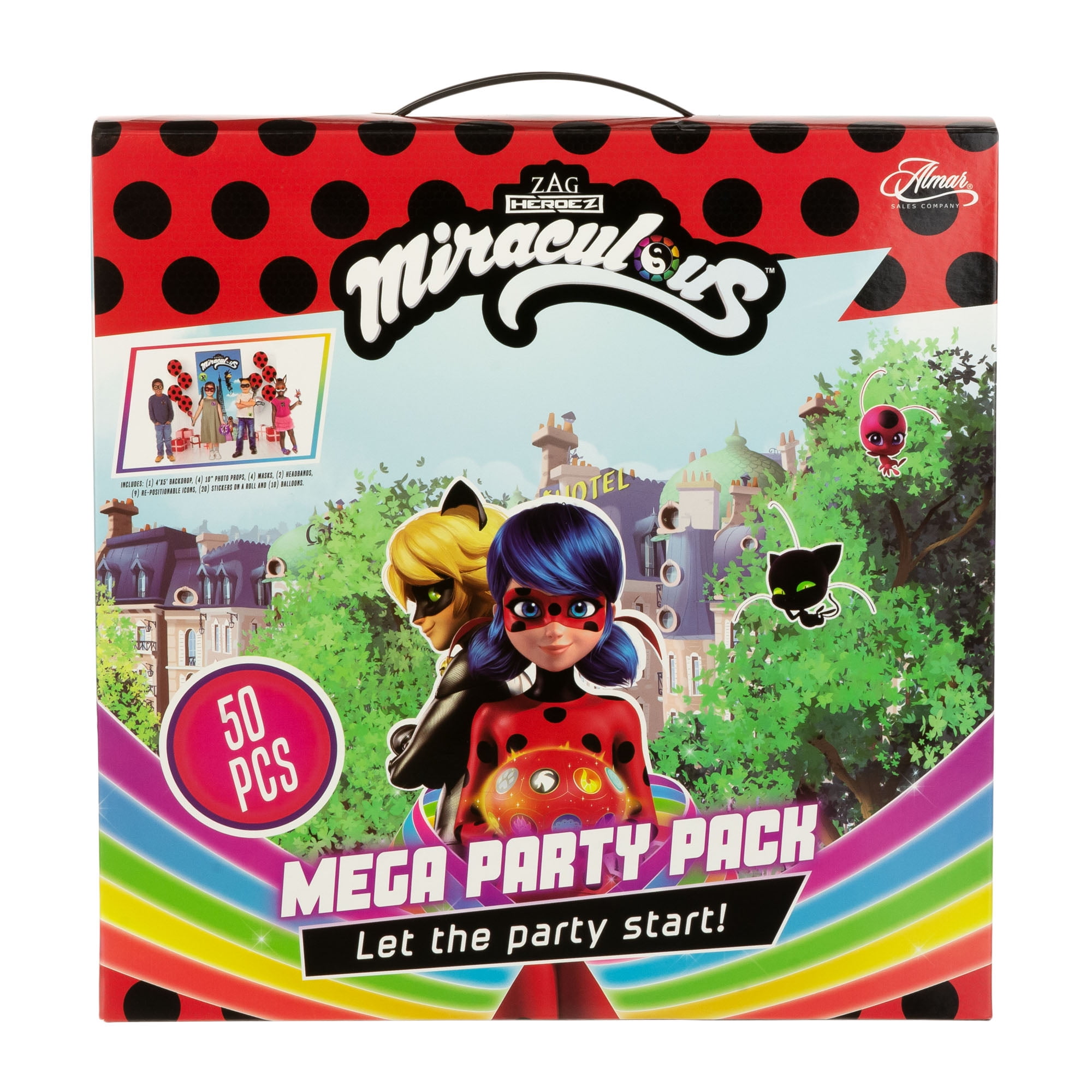 Miraculous Ladybug Surprise Box 13-Piece Party Favors with goodies, Multicolor, 50 Count