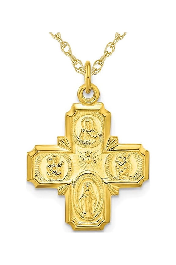 Miraculous Medal Cross Pendant Necklace in Yellow Sterling Silver with Chain for Men