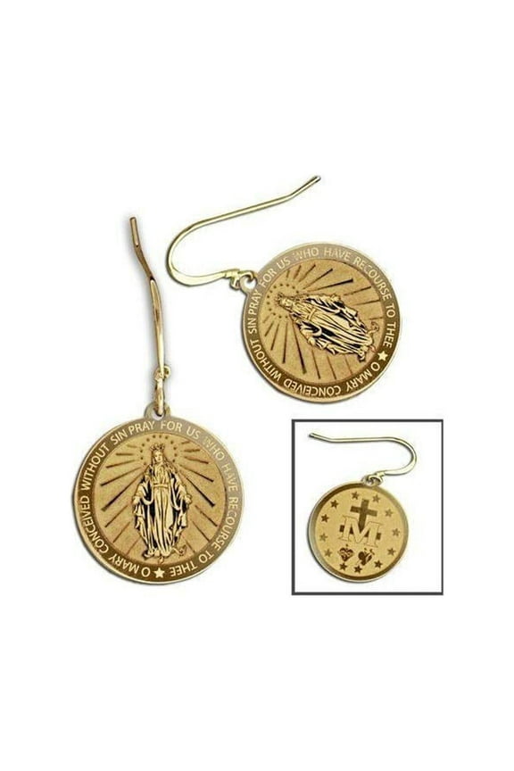 Miraculous Medal Double-Sided Earrings - 15mm - Solid Sterling Silver