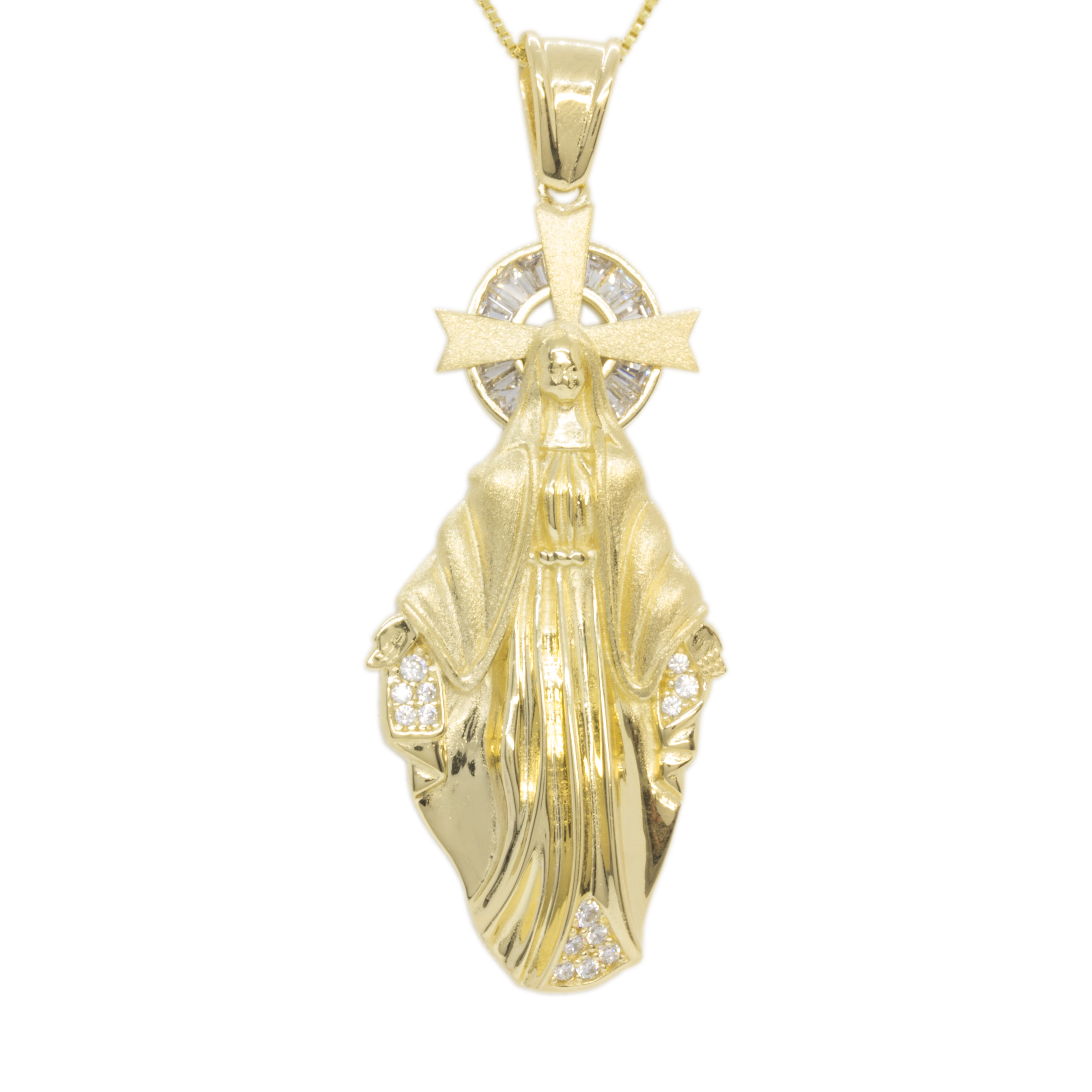 10K 14K 18K Gold Holy Mother and Angels Medallion Pendant