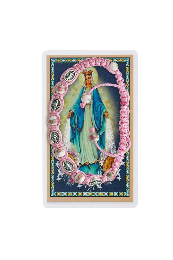 Pink Corded Bracelet w/ Laminated Holy Card