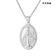 IKEMITER Miraculous Medal Stainless Steel Oval Pendant Necklace for Women Men Wild Jewelry Gift