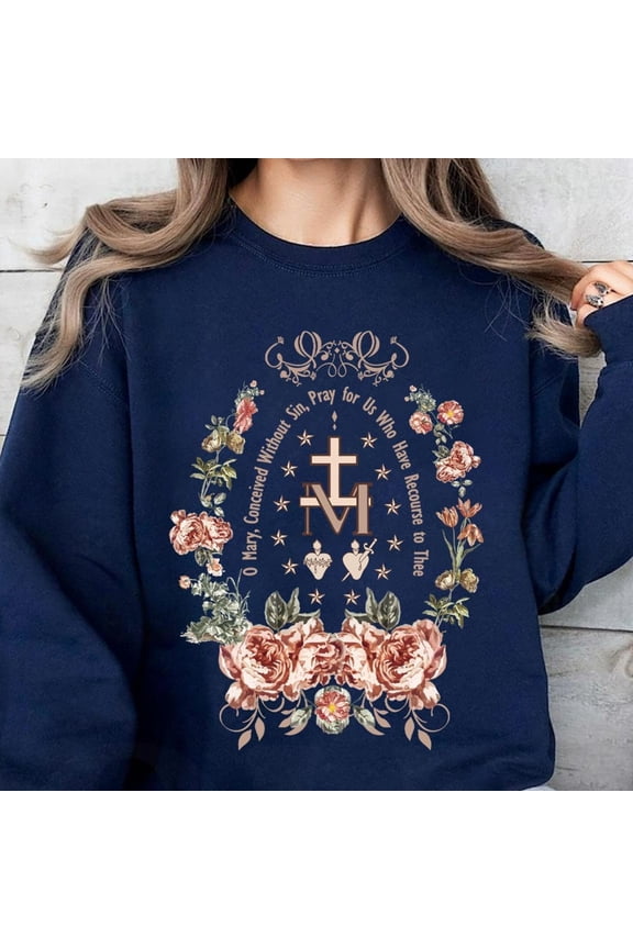 Miraculous Medal TShirt Virgin Mary Shirt Marian Cross TShirt Holiday Gifts IdeaCatholic G