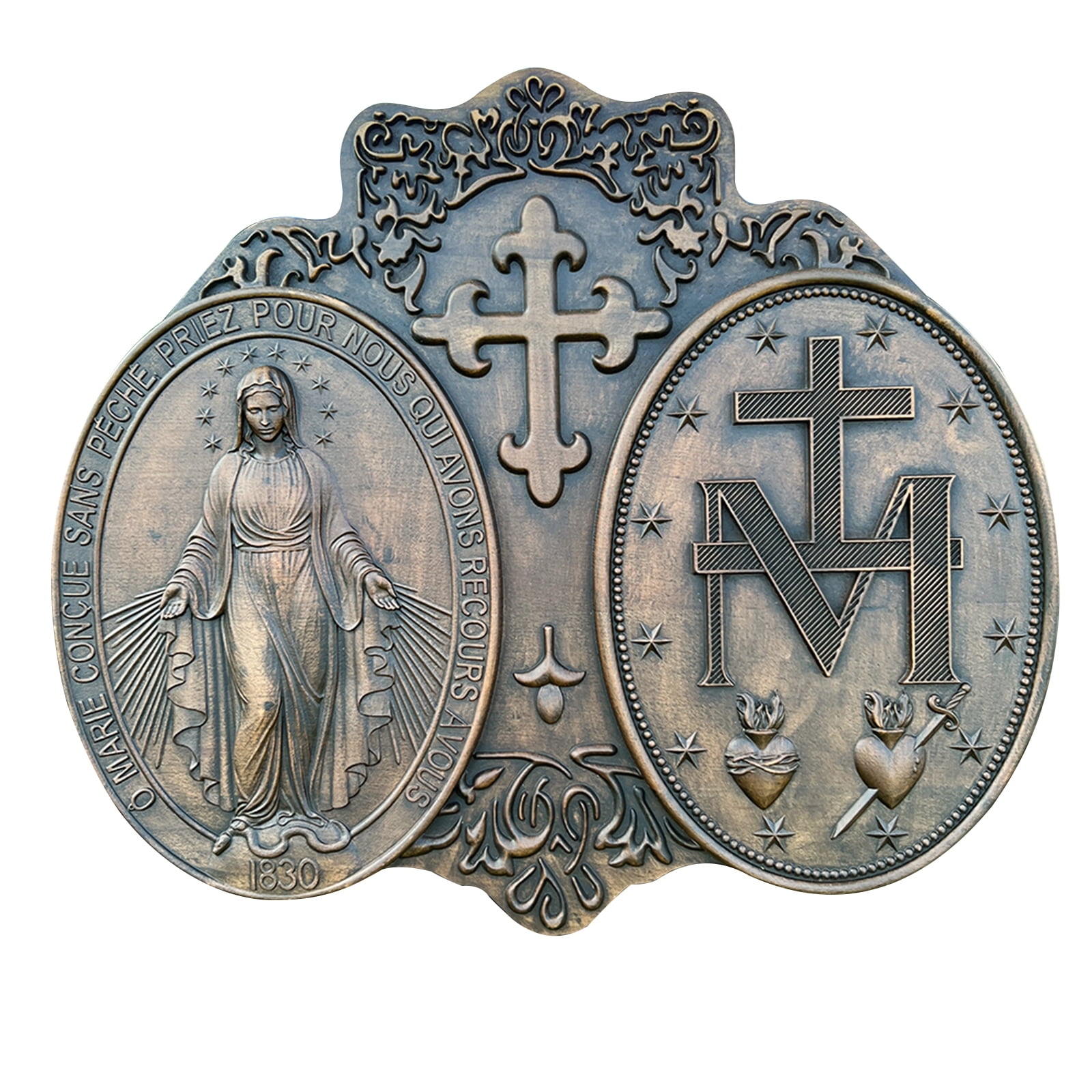 Miraculous Medal Wood Carving Decor - Medal of Our Lady of Graces