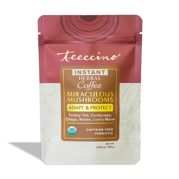 Miraculous Mushrooms Instant Adapt & Protect Herbal Coffee By Teeccino  33 servings - Microground Herbs plus Reishi, Lions Mane, Chaga, Turkey Tail, Cordyceps - 3.53 ounces