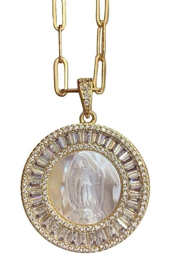 Miraculous Saint Guadalupe,Cadena Virgen De Guadalupe Mother of Pearl Necklace Coin Necklace for Women