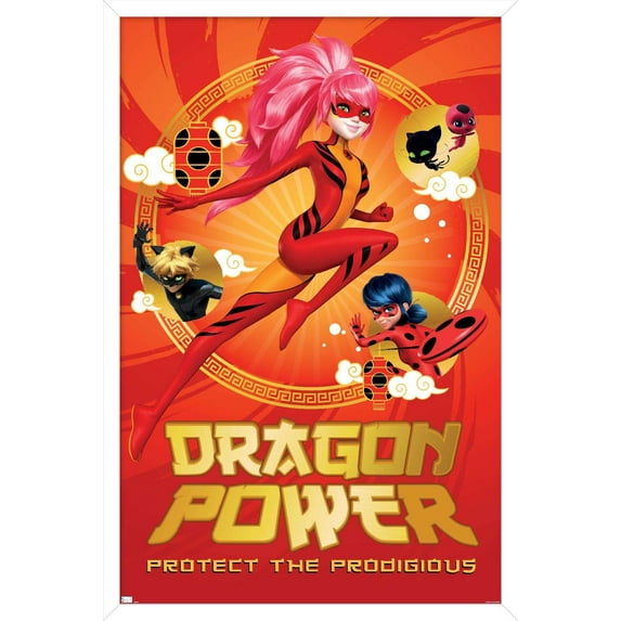 Miraculous: Shanghai - Protect the Prodigious Wall Poster, 14.725" x 22.375", Framed
