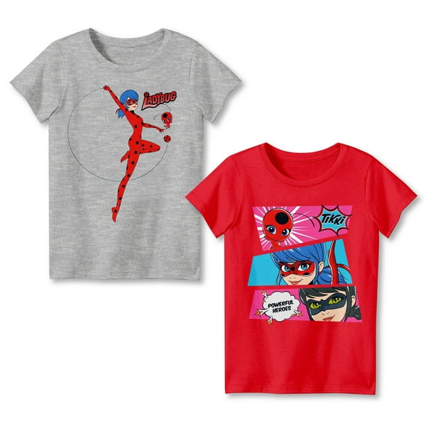 Miraculous Tales of Ladybug Cat Noir Lady Bug Girls T Shirt 2 Pack Bundle Set Size 4 16 Women s Size 4 5