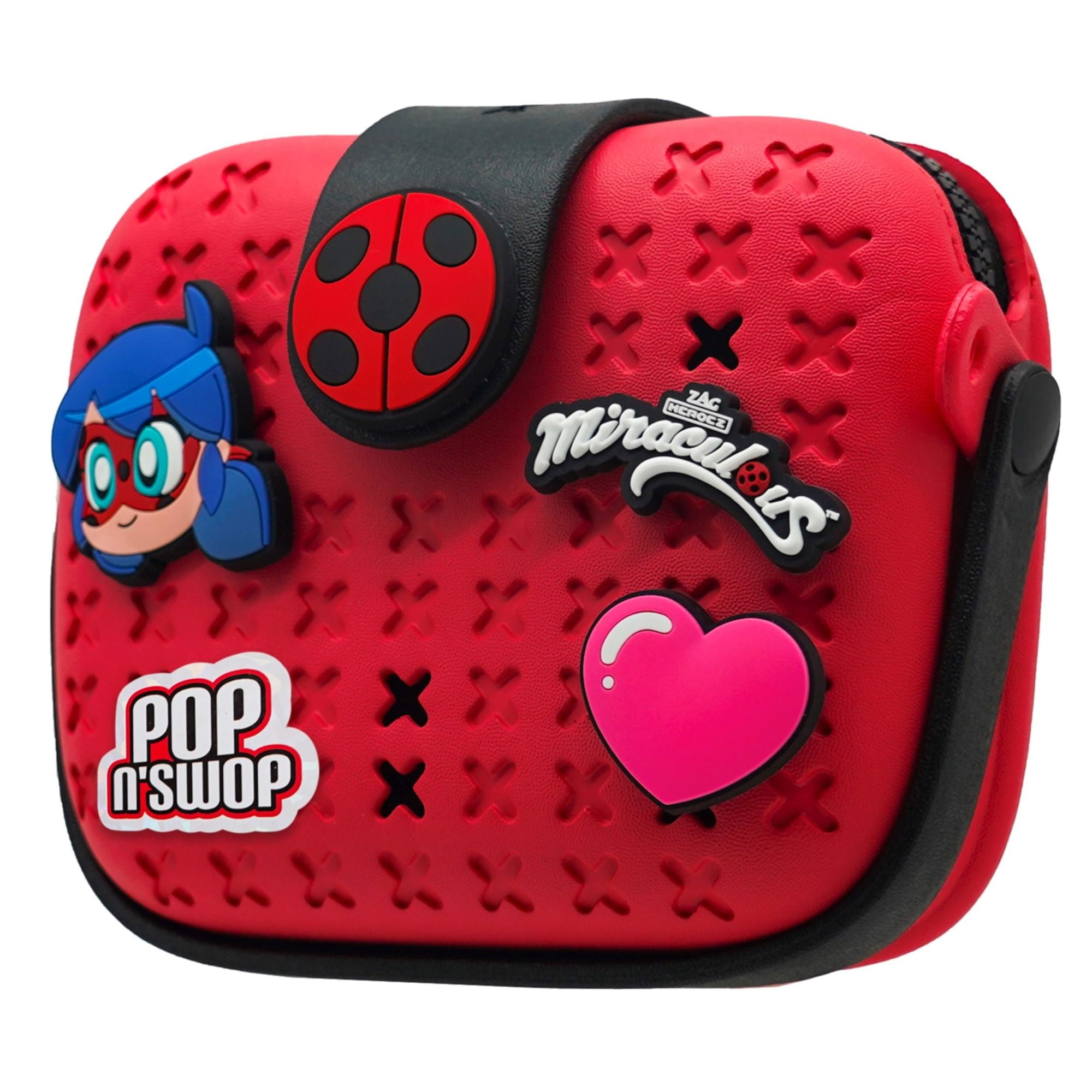 Miraculous Ladybug - Borsa rosa Pop n' Swop di Marinette per ragazze e donne, con 3 distintivi a clip, maniglia e cerniera, borsa leggera, resistente e impermeabile (Wyncor (Zag Play)) - Giochi