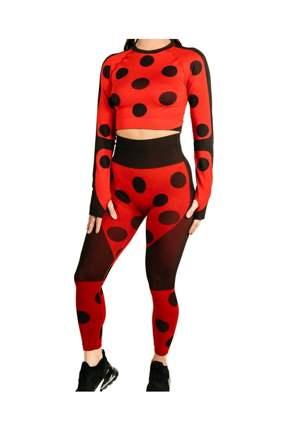 Womens Seamless with Thumb Holes High Waisted Leggings Ladybug