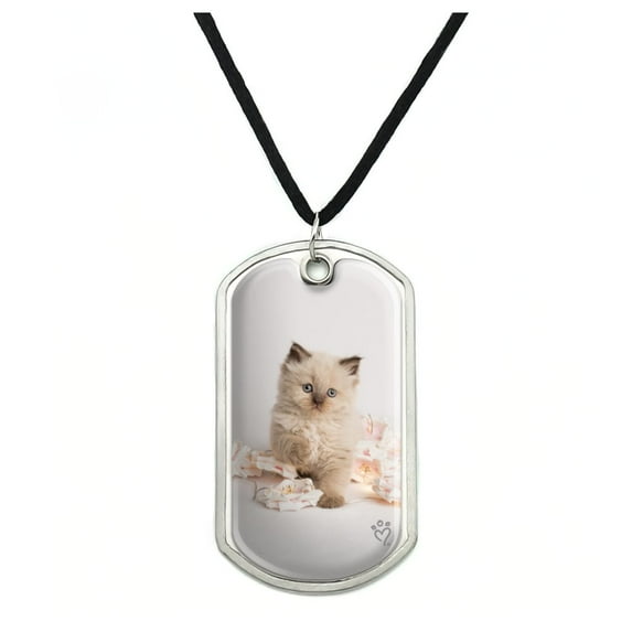 Miradoll Ragdoll Cat Kitten Flowers Military Dog Tag Pendant Necklace with Cord