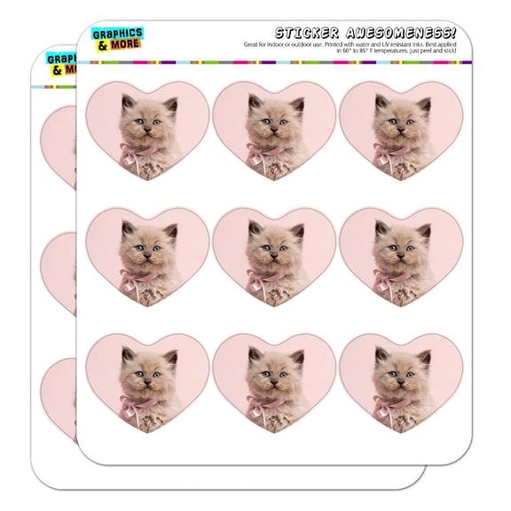 Miradoll Ragdoll Cat Kitten Pink Ribbon Bow Heart Shaped Planner Calendar Scrapbook Craft Stickers