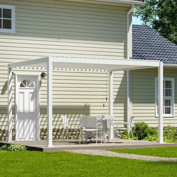 Mirador 10' x 10' 111S Outdoor Pergola Gazebo,Full Aluminum Frame w/ Adjustable Roof, White