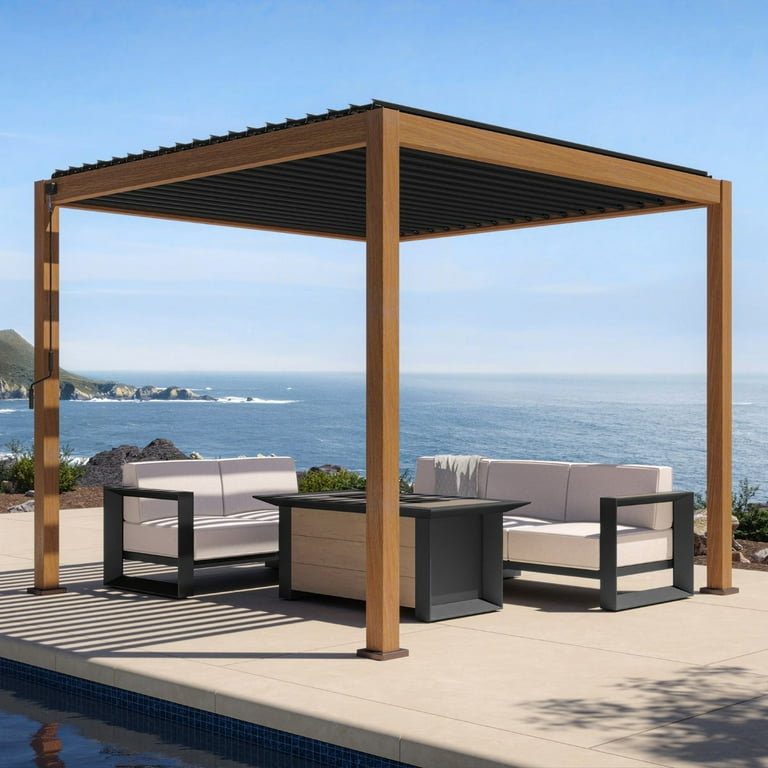 Mirador 111S Modern Patio Pergola 10'x10', Metal Deck - Aluminum w