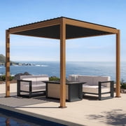 Mirador 10x 10 111S Outdoor Aluminum Pergola w/ Adjustable Rainproof Louver for Garden, Patio, Backyard, Takasho/Wood Grain
