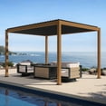 thumbnail image 1 of Mirador 10'x 13' 111S Takasho Wood Grain Outdoor Aluminum Pergola w/ Adjustable Rainproof Louver for Garden, Patio, Backyard, 1 of 12